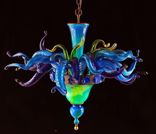 blown glass chandelier by maui artist rick strini